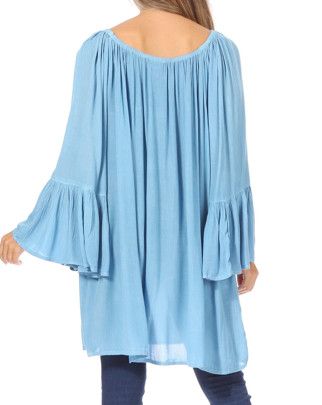 Sakkas Anna Casual Flowy Wide Neck 3/4 Sleeve Light Summer Boho Blouse Top